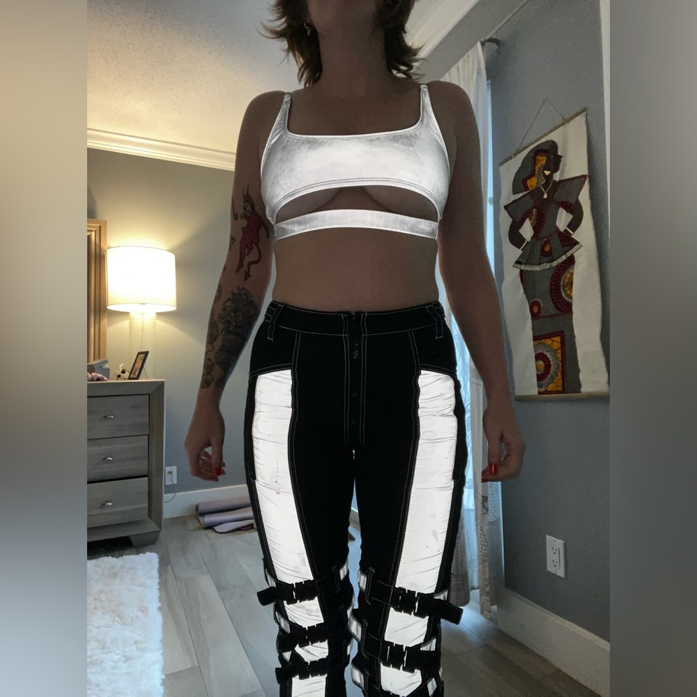 Tripp NYC Reflective Set: Buckle Pants & Underboob Top